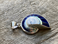 Nautilus Shaped Blue Resin Mother of Pearl 925 Silver Pendant - Crystal Healing Pendant