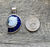 Nautilus Shaped Blue Resin Mother of Pearl 925 Silver Pendant - Crystal Healing Pendant