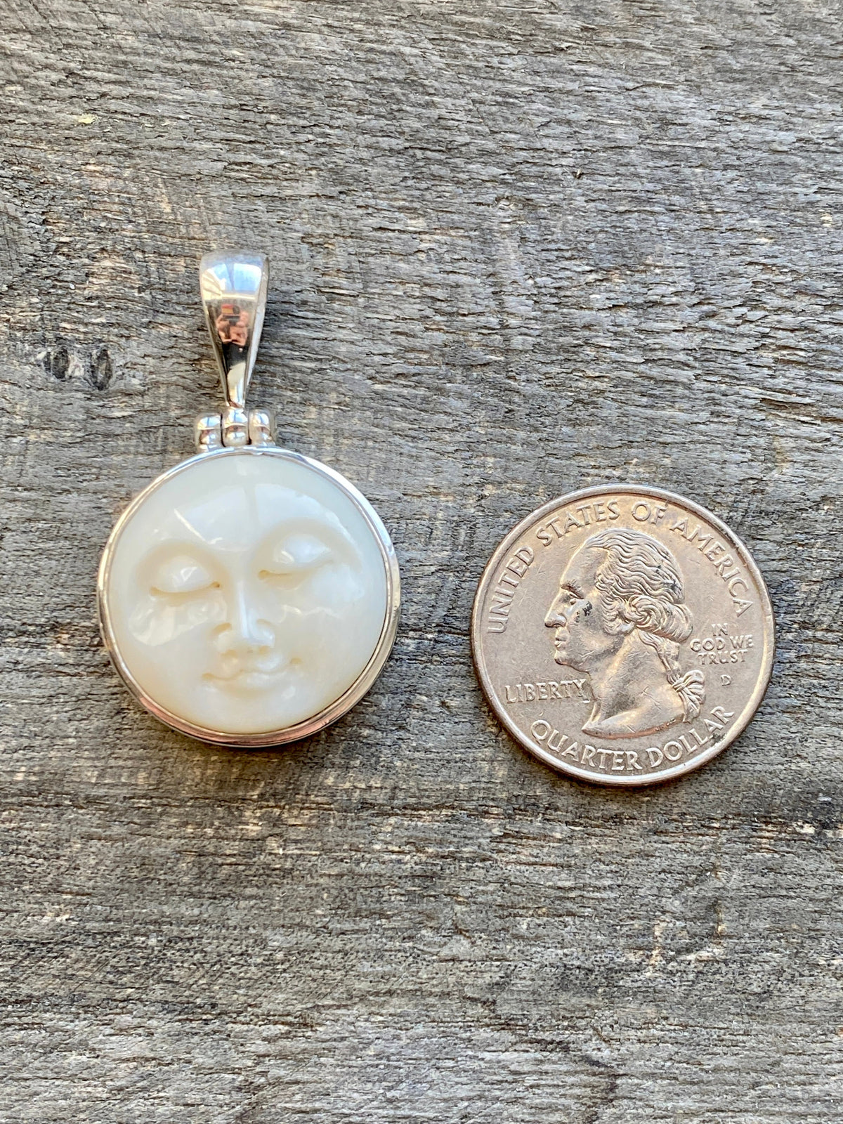 Hand Carved Goddess Moon Face (Large) 925 Silver Handmade Pendant - Crystal Healing Pendant