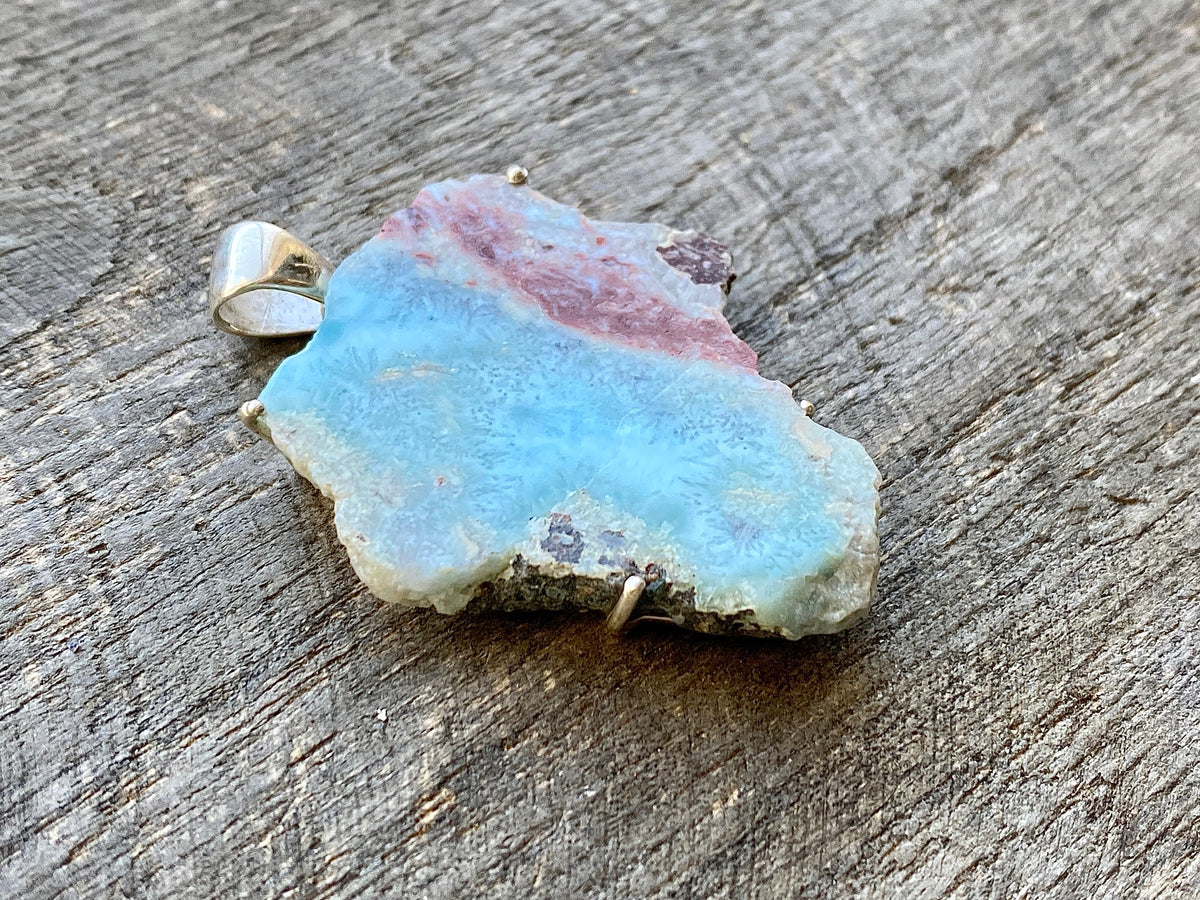 Larimar Slice 925 Silver Handmade Pendant - Crystal Healing Meditation