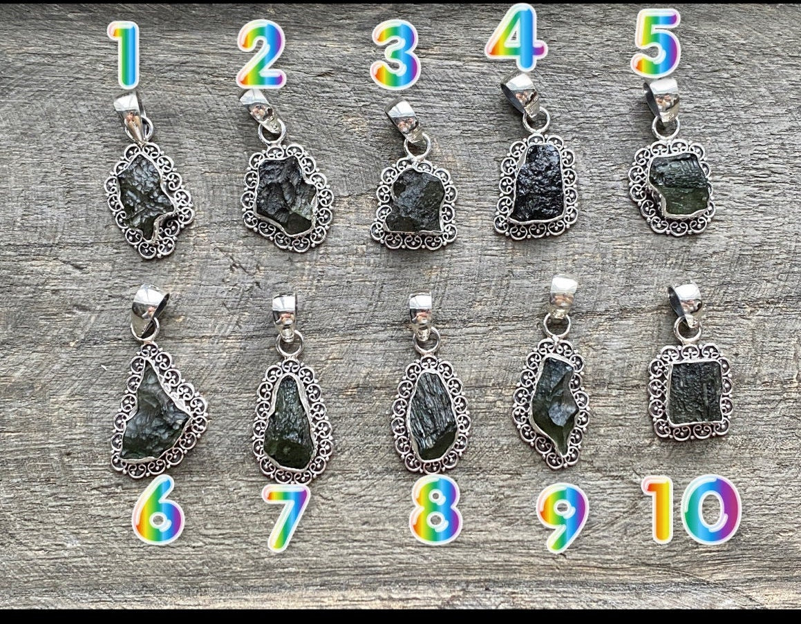 High Vibrational Genuine Czech Moldavite Filigree 925 Handmade Crystal Pendant - Crystal Healing Meditation