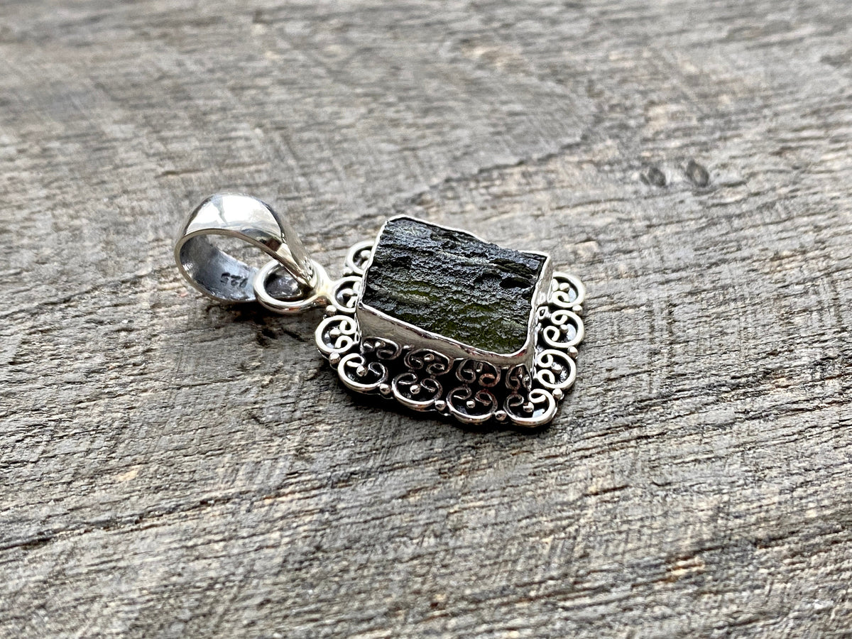 High Vibrational Genuine Czech Moldavite Filigree 925 Handmade Crystal Pendant - Crystal Healing Meditation