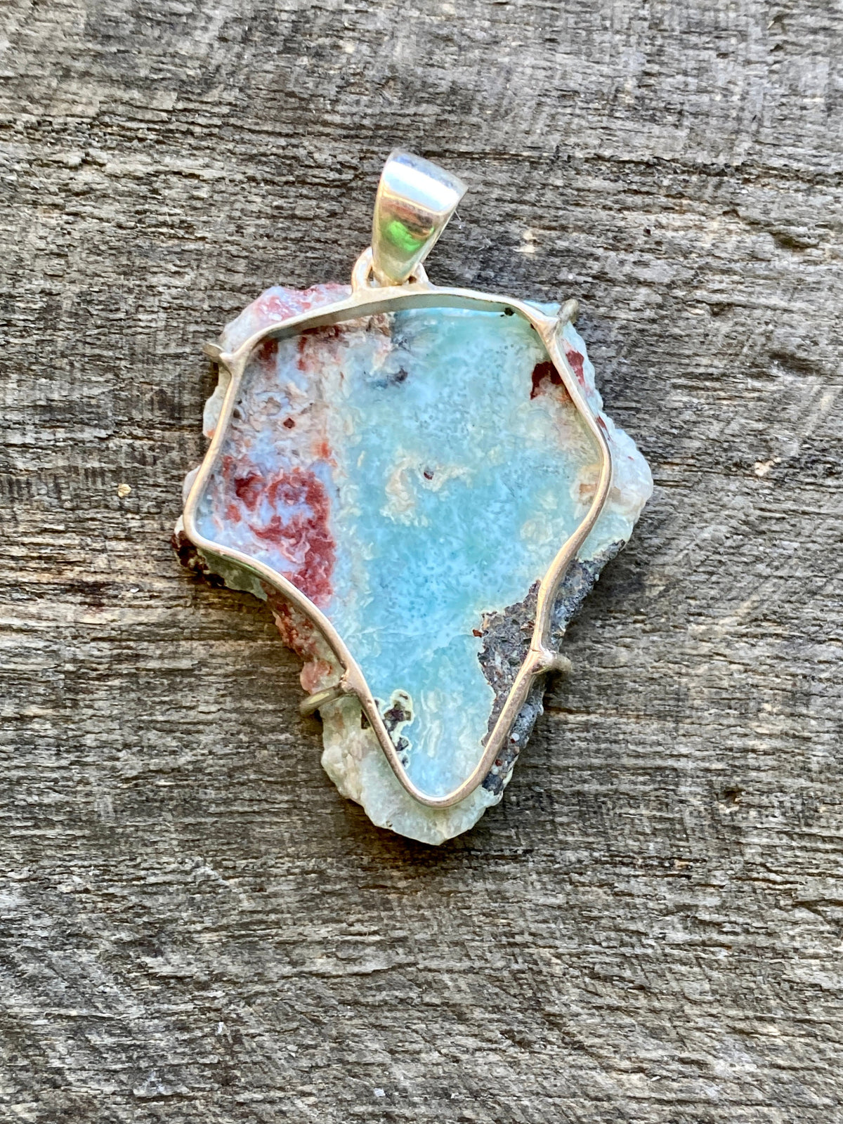 Larimar Slice 925 Silver Handmade Pendant - Crystal Healing Meditation