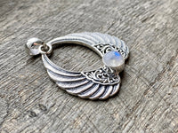 Moonstone 925 Silver Handmade Angel Wings Pendant - Crystal Healing Meditation