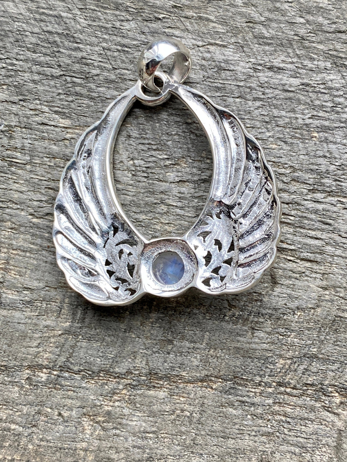 Moonstone 925 Silver Handmade Angel Wings Pendant - Crystal Healing Meditation