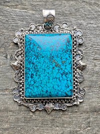 Natural Tibetan Turquoise 925 Silver Handmade Pendant - Crystal Healing Meditation