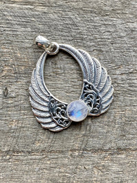 Moonstone 925 Silver Handmade Angel Wings Pendant - Crystal Healing Meditation