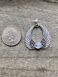 Moonstone 925 Silver Handmade Angel Wings Pendant - Crystal Healing Meditation