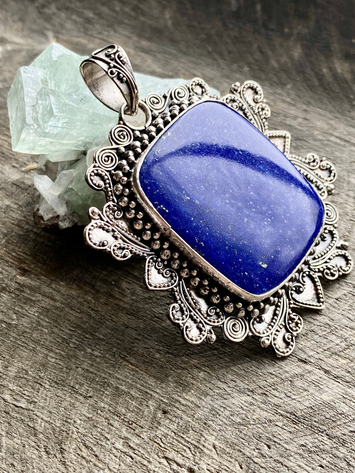 Filigree Lapis Lazuli 925 Silver Handmade Pendant - Crystal Healing Meditation - Crystal Healing Meditation