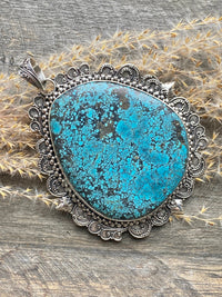 Natural Tibetan Turquoise 925 Silver Handmade Pendant - Crystal Healing Meditation