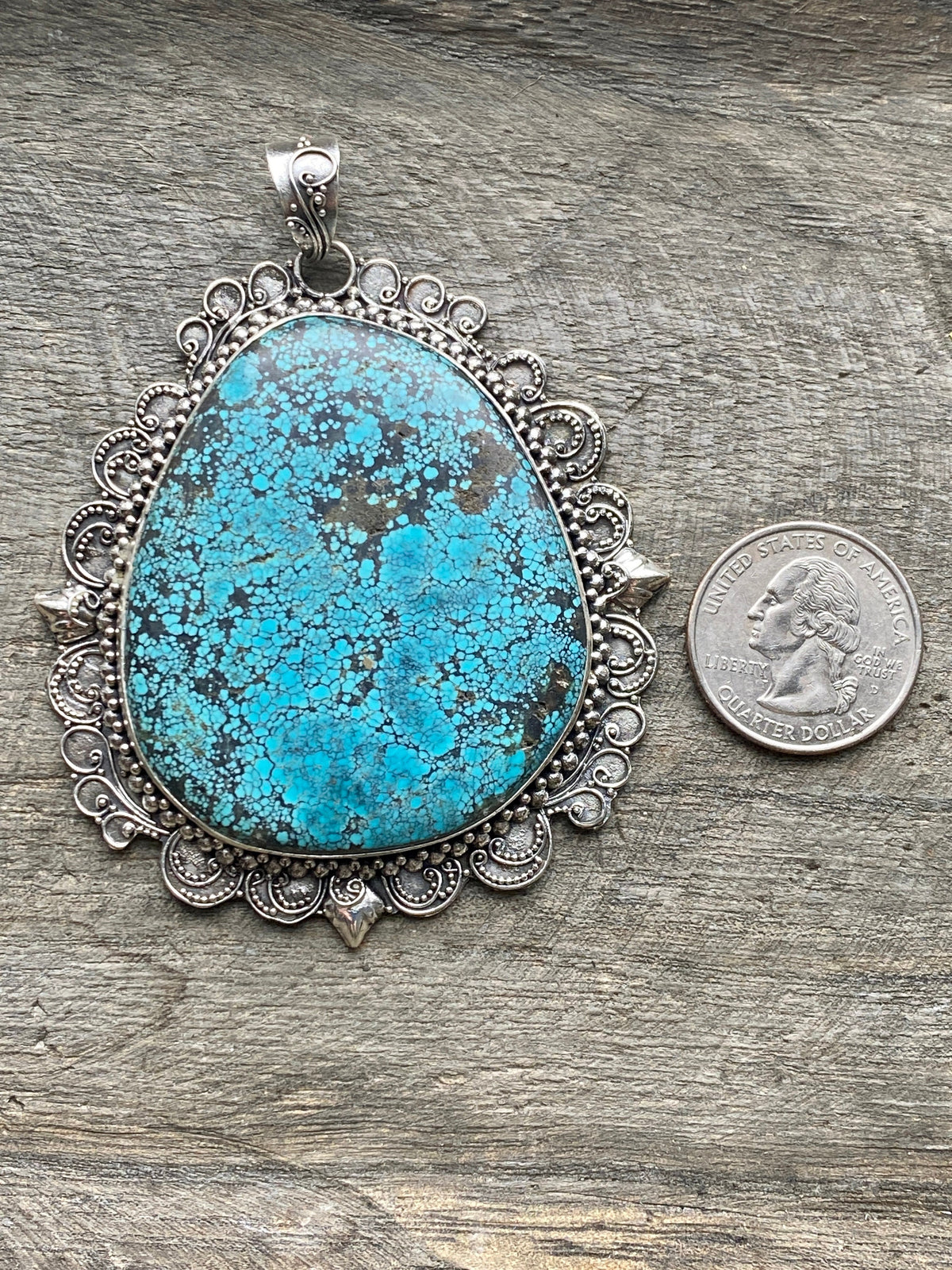 Natural Tibetan Turquoise 925 Silver Handmade Pendant - Crystal Healing Meditation