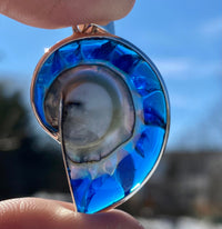 Nautilus Shaped Blue Resin Mother of Pearl 925 Silver Pendant - Crystal Healing Pendant