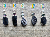 Protection Black Tourmaline and Rainbow Quartz 925 Silver Handmade Pendant - Crystal Healing Meditation