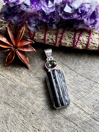 Protection Black Tourmaline and Rainbow Quartz 925 Silver Handmade Pendant - Crystal Healing Meditation