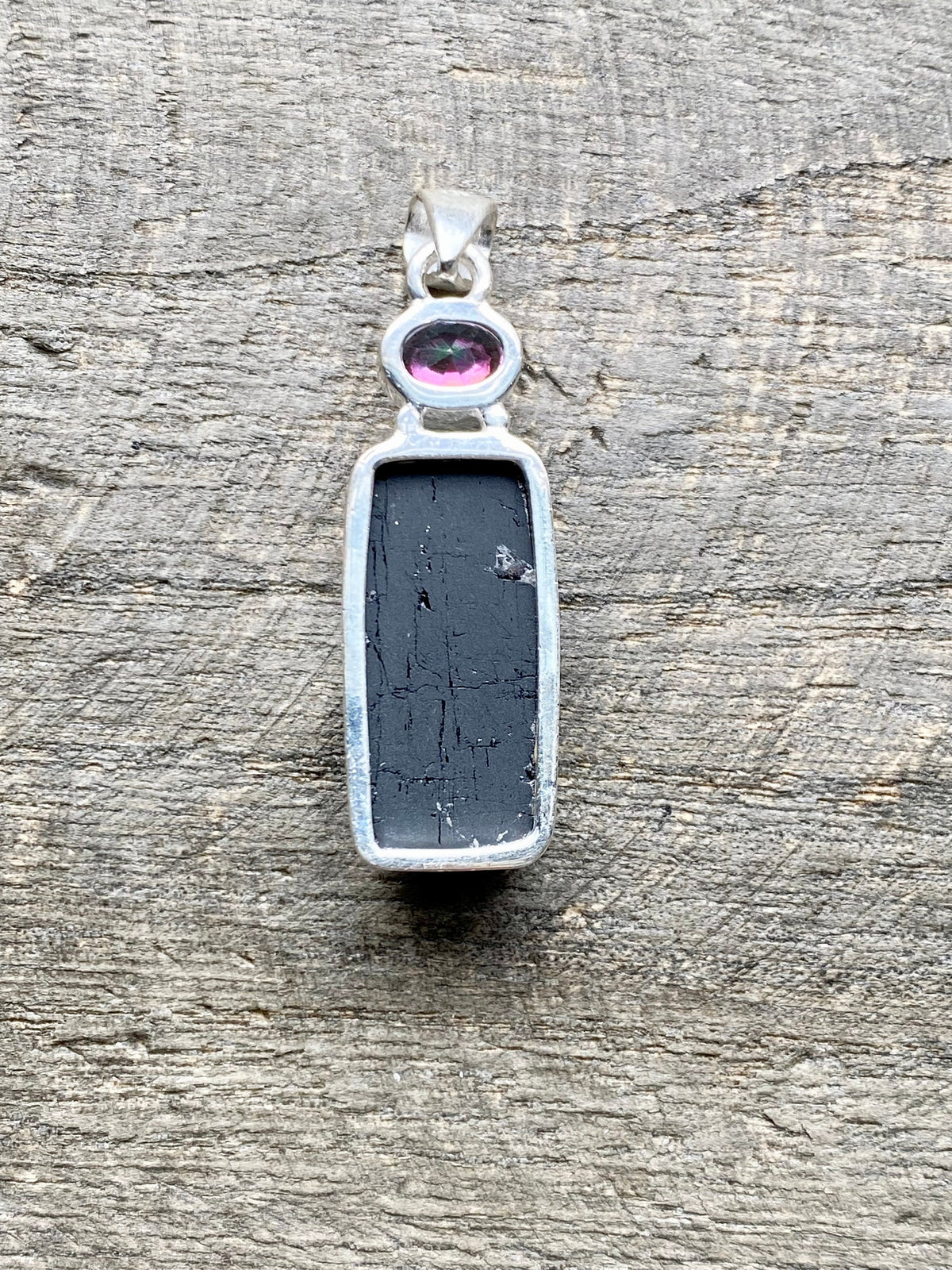 Protection Black Tourmaline and Rainbow Quartz 925 Silver Handmade Pendant - Crystal Healing Meditation