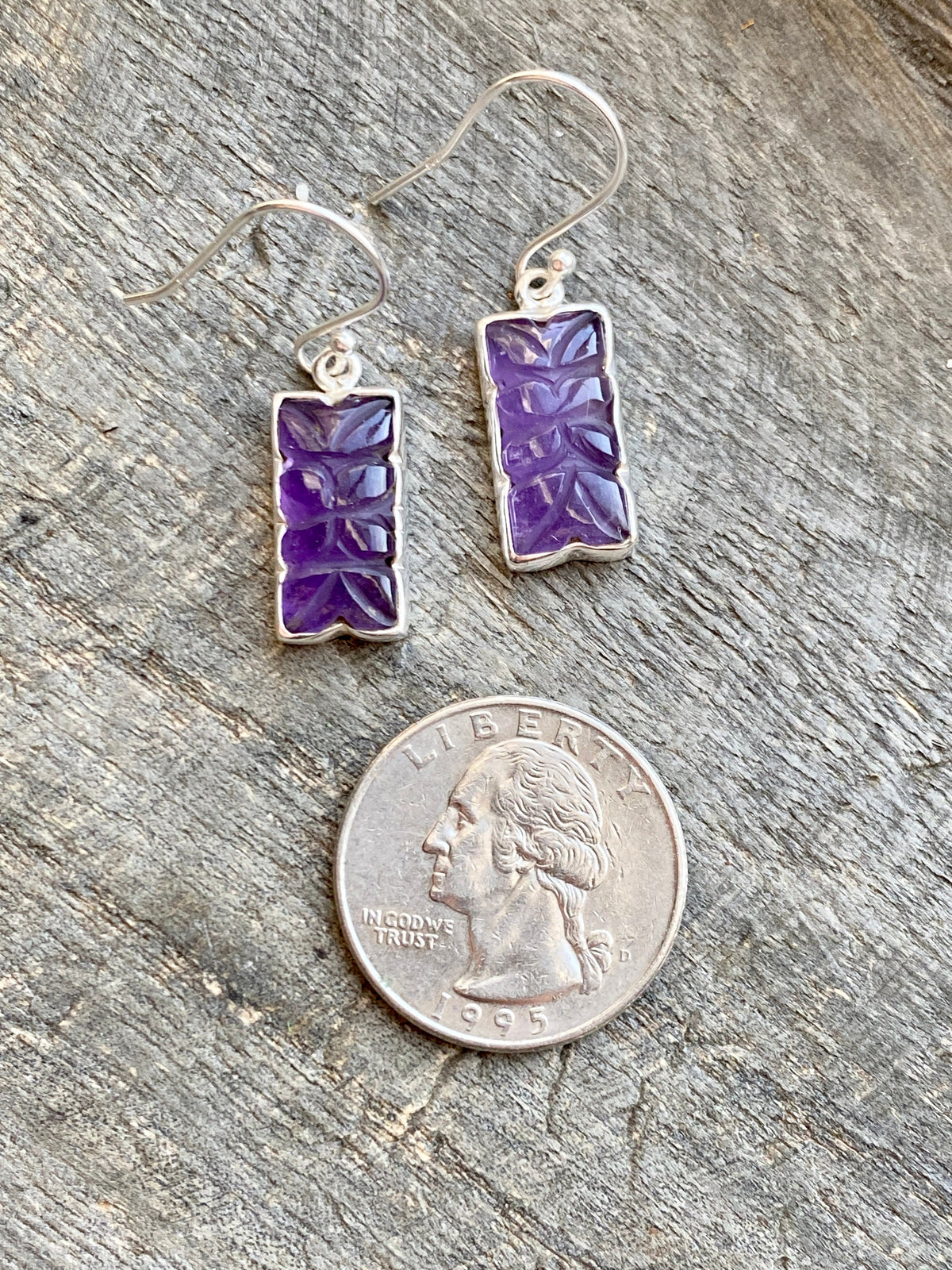 Carved Amethyst 925 Silver Handmade Earrings- Crystal Healing Meditation