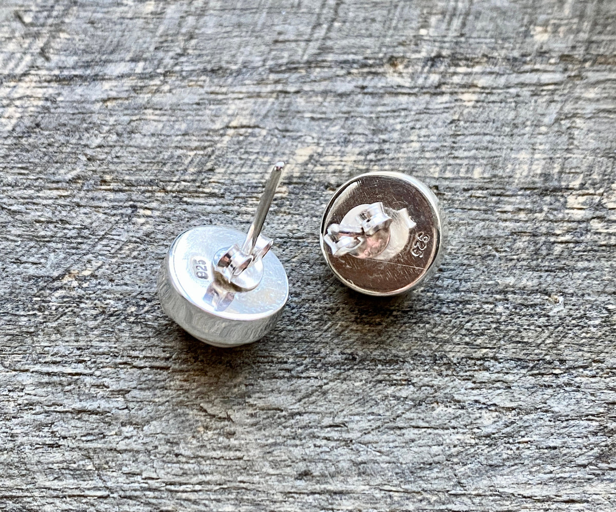 Hand Carved Goddess Moon Face 925 Silver Studs (Bovine Bone) - Crystal Healing Meditation