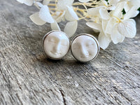 Hand Carved Goddess Moon Face 925 Silver Studs (Bovine Bone) - Crystal Healing Meditation