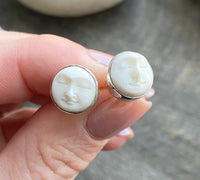 Hand Carved Goddess Moon Face 925 Silver Studs (Bovine Bone) - Crystal Healing Meditation